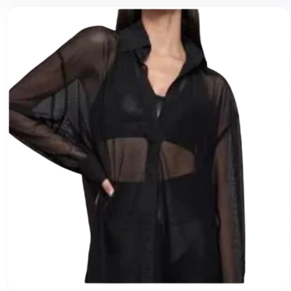 Cache sheer Black Polka Dot gold stud Button-Up Shirt - Picture 3 of 17